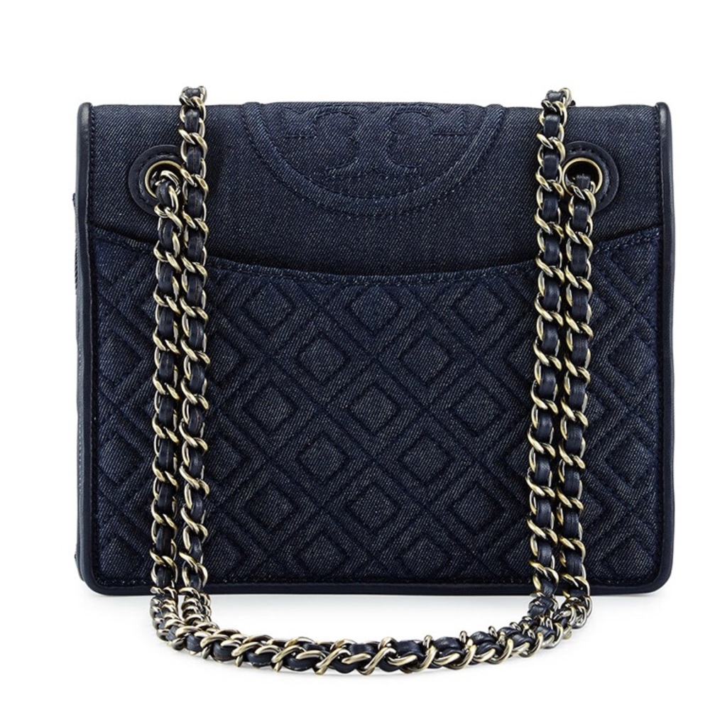 Tory Burch Fleming Quilted Denim Flap Bag